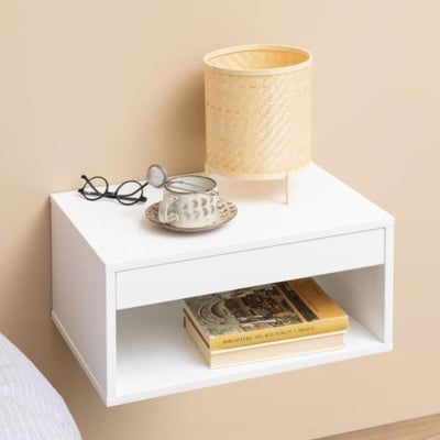 Table de chevet carrée Cholet en MDF blanc peint aux UV