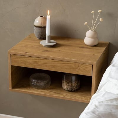 Table de chevet Cholet - 50x35x24,5cm - avec tiroir - chêne sauvage Table de chevet Cholet - 50x35x24,5cm - avec tiroir - chêne sauvage