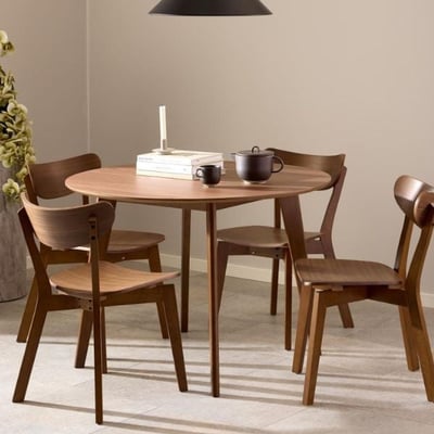 Table de salle à manger ronde Rover - Ø105x76cm - placage de noyer