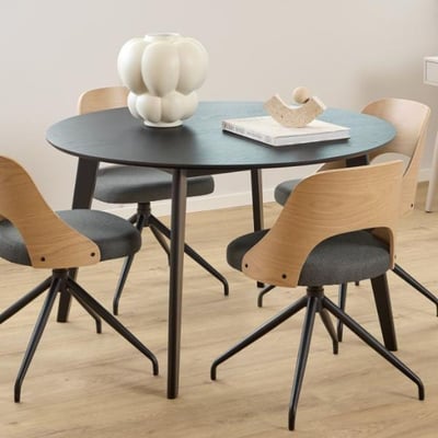Table de salle à manger ronde Rover - Ø120x76cm - placage de chêne noir