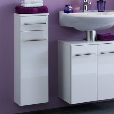 Armoire de salle de bains Small 25cm 1 tiroir & 1 porte - blanc brillant Armoire de salle de bains Small 25cm 1 tiroir & 1 porte - blanc brillant