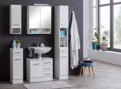 Armoire Haute étroite Salle De Bain, Meuble Colonne 20x30x160 Cm, Bois MDF Blanc Avec 2 Tiroirs Et 3 étagères | Leroy Merlin