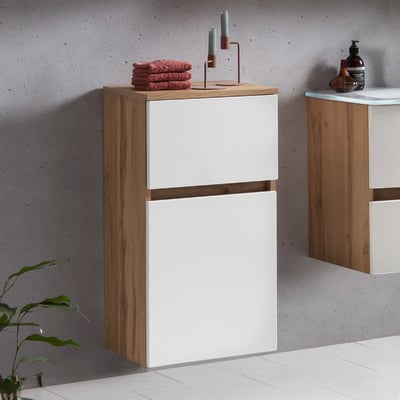 Armoire salle de bains Kornel/Luna 40cm 1 porte & 1 tiroir - chêne/blanc mat Armoire salle de bains Kornel/Luna 40cm 1 porte & 1 tiroir - chêne/blanc mat