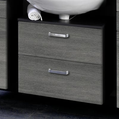 Meuble sous lavabo Bobbi 60cm 1 porte et 1 tiroir à fermeture douce - graphite/chêne gris Meuble sous lavabo Bobbi 60cm 1 porte et 1 tiroir à fermeture douce - graphite/chêne gris
