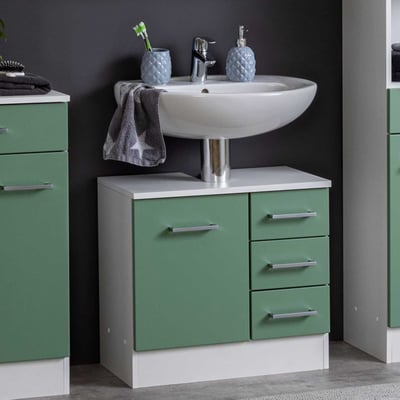 Meuble sous lavabo Ricca 60cm 1 porte & 3 tiroirs - blanc/vert Meuble sous lavabo Ricca 60cm 1 porte & 3 tiroirs - blanc/vert