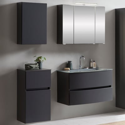 Ensemble salle de bains Kornel 8 à 4 pièces avec vasque grise - gris graphite Ensemble salle de bains Kornel 8 à 4 pièces avec vasque grise - gris graphite