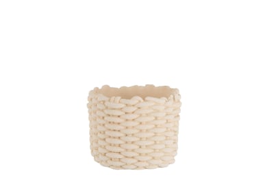 Cache-pot imitation corde ciment beige medium