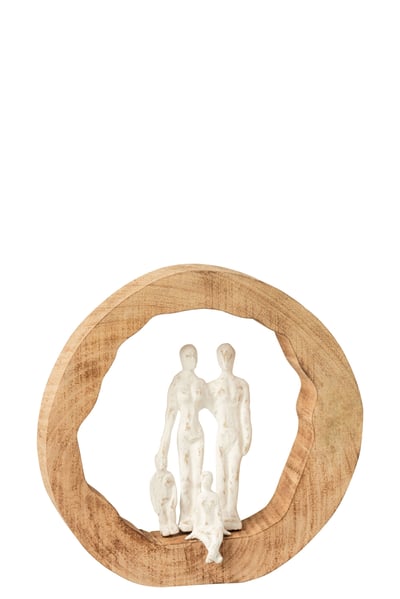 Personnage famille bois de manguier/aluminium naturel/blanc