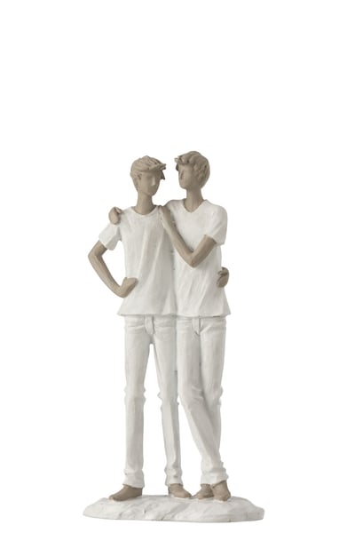 Couple garcons resine blanc/taupe