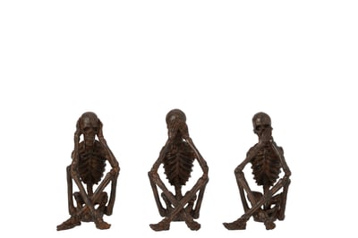 Squelette entendre/voir/se taire resine bronze assortiment de 3