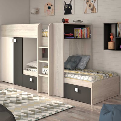 Lit superposé Beau (sommier à lattes lit inférieur non-inclus) - pin/gris