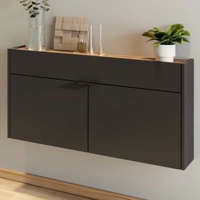 Console Amika 2 portes & 1 tiroir suspendu - anthracite/chêne Console Amika 2 portes & 1 tiroir suspendu - anthracite/chêne