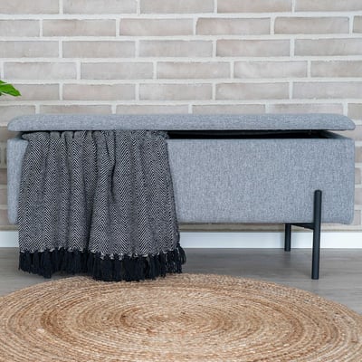 Banc en tissu gris clair avec rangement, 95x36.5x46cm