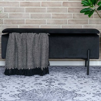 Banc de rangement en velours noir, 95x36.5x46 cm