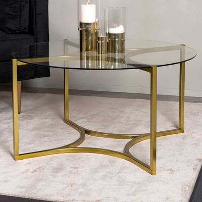 Table basse Kivik - Verre et laiton brossé - Ø 90 cm - Or