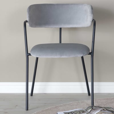 Chaise de salle à manger Arrow - Velours gris et pieds noirs - 61x79x58 cm