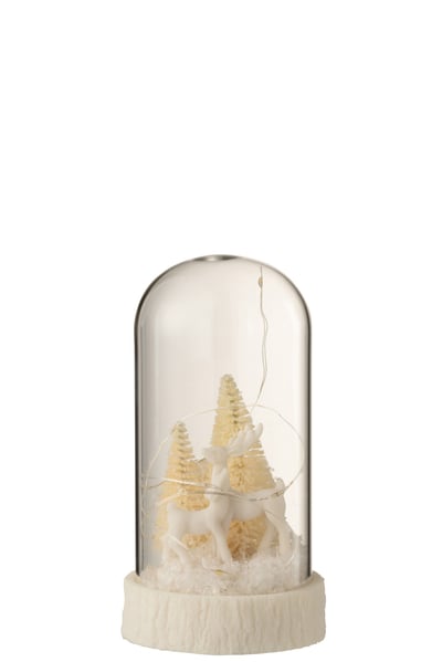 Cloche haute led cerfs verre/resine blanc small