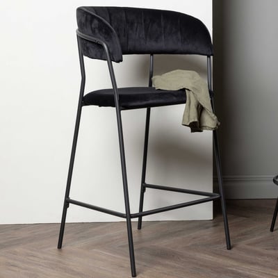 Tabouret de bar Lui - Velours - 49x97x53 cm - Noir