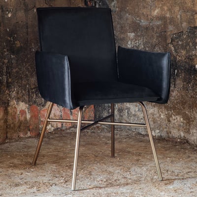 Chaise Petra - Velours noir et métal cuivre - 60x87x57 cm