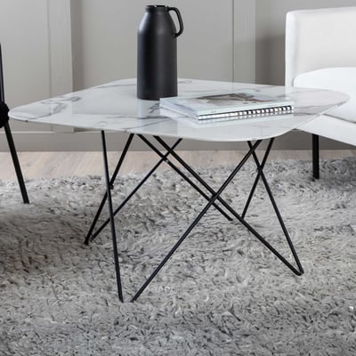 Table basse Tristar - Verre Marbré - 80x80x50 cm - Blanc