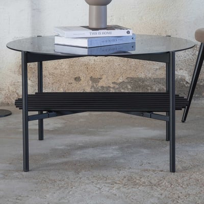 TABLE RONDE VON STAF - NOIR / VERRE FUMÉ NOIR