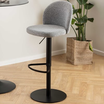 Tabouret de bar Patricia - hauteur réglable - tissu - gris
