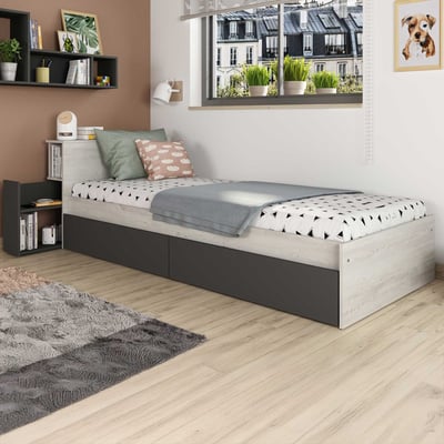 Lit simple Kazim 90x200 avec espaces de rangement - gris