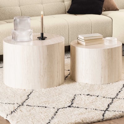 Tables basses rondes Dice - lot de 2 - travertin