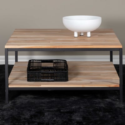 Table basse Cirebon - Teck naturel et métal noir - 80x80x40 cm