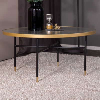 Table basse Bubbles - Verre pressé et laiton - Ø98 cm - Noir/Or