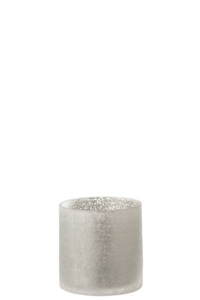 Photophore cylindrique craquele verre gris small