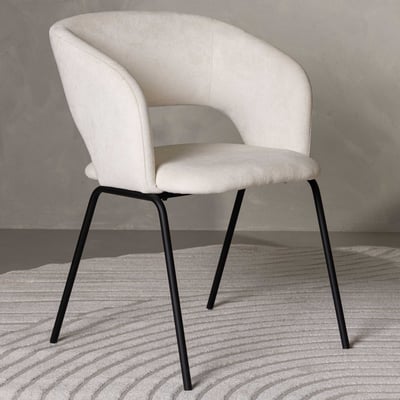 Chaise de salle à manger Day - Lin blanc et acier noir - 66x60x86cm