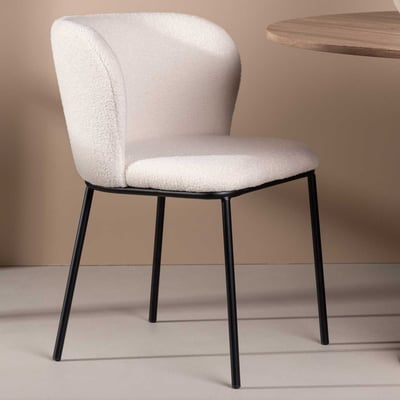 Chaise de salle à manger Edina - Bouclé blanc et acier noir - 60x77x53 cm