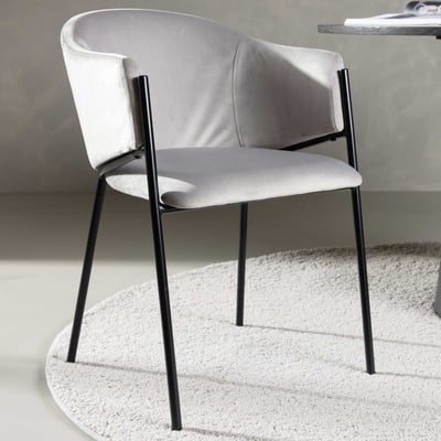 Chaise de salle à manger Evelina - Velours gris clair et acier noir - 62x54x80 cm