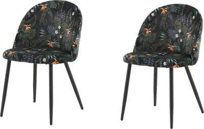 Chaise de salle à manger Velvet Venture Design en velours à motifs floraux - 57x77x50 cm - Noir