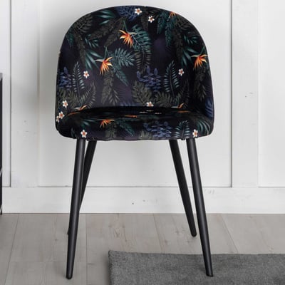 Chaise de salle à manger Velvet en velours à motifs floraux - 57x77x50 cm - Noir