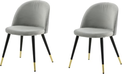 Chaise de salle à manger Velvet Venture Design en velours gris clair - pieds métal noir - 55x77x50 cm