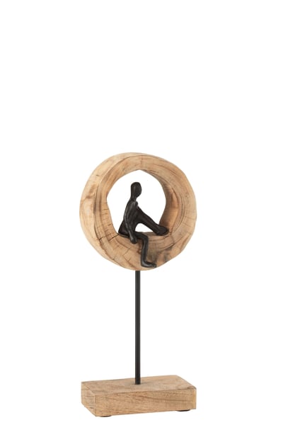 Figurine pensive anneau bas manguier/aluminium noir