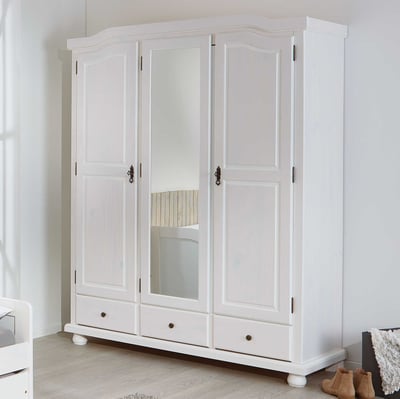 Garde-robe Karel 150cm avec 3 portes & miroir - blanc Garde-robe Karel 150cm avec 3 portes & miroir - blanc