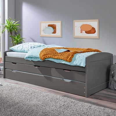 Lit banquette Jenny 90x200 cm avec 3 tiroirs- gris Lit banquette Jenny 90x200 cm avec 3 tiroirs- gris