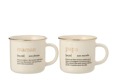 Mug message maman papa ceramique or assortiment de 2