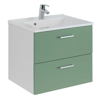 Meuble lavabo Ricca 60cm 2 tiroirs - blanc/vert Meuble lavabo Ricca 60cm 2 tiroirs - blanc/vert
