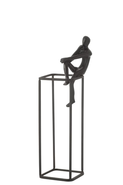 Figurine pensive sur cube aluminium noir Figurine pensive sur cube aluminium noir