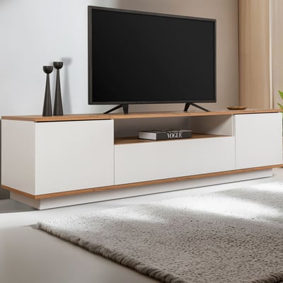 Meuble TV Veramont - 100% MELAMINE - Blanc - 180 x 44,6 x 44,5 cm