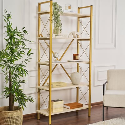 Bibliothèque Elysian - 100% MELAMINE - Travertin - 180 x 34 x 90 cm