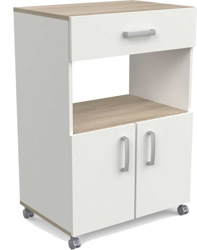 Meuble d'appoint Sioux avec roulettes - blanc/chêne