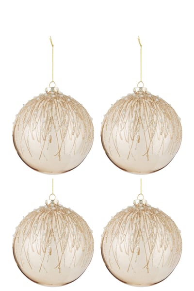Boite de 4 boules de noel perles paillettes verre or large