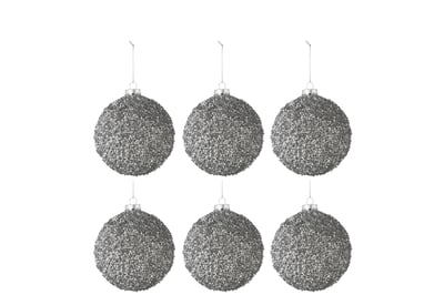 Boite de 6 boules de noel paillettes verre fume gris small