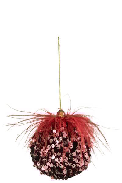 Boule de noel paillettes plumes bordeaux Boule de noel paillettes plumes bordeaux
