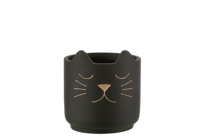 Cachepot chat ceramique noir/or medium